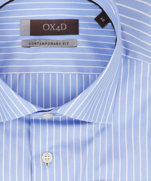 Lichtblauw gestreept overhemd met dubbele manchetten